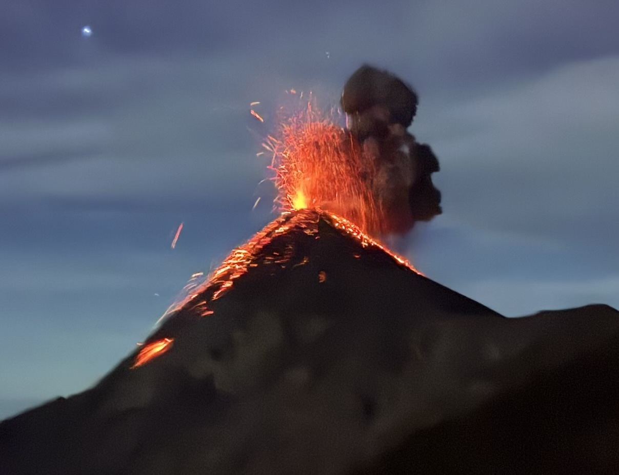 Fuego volcano erupting at the top of acatenango volcano