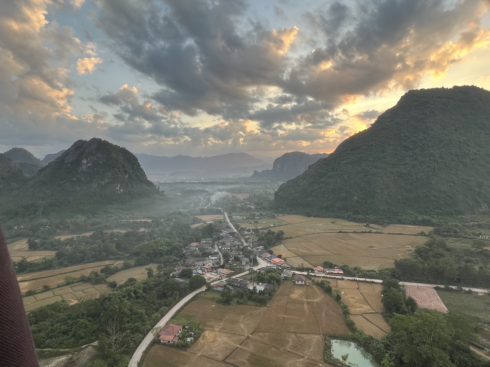 The view from a hot air balloon in Vang Vieng, Laos